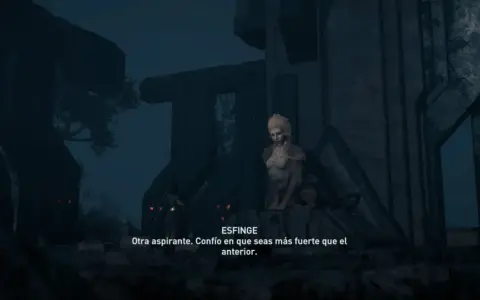 La esfinge de Assassin's Creed Odyssey, con su mirada penetrante, desafía a un aspirante.