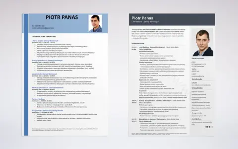 Piotr Panas, lider zespołu operacji bankowych, szuka pracy. Jego CV zawiera pytania na rozmowie kwalifikacyjnej dotyczące doświadczenia i umiejętności.