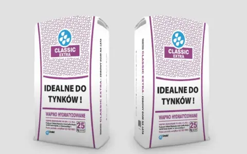 Dwie torby wapna budowlanego Classic Extra, idealne do tynków. Opakowania po 25 kg.
