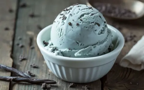 Ein Löffel cremiges Lakritzeis mit Schokostückchen, perfekt zum Lakritzeis selber machen.