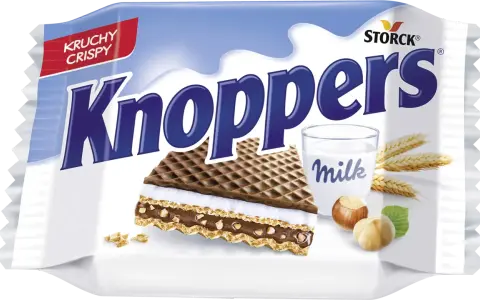 Chrupiący Knoppers z orzechami i mlekiem. Idealny na przekąskę, gdy chcesz poznać jego knoppers kcal.