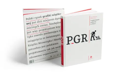 Dwie białe książki o projektowaniu graficznym. Jedna z nich opisuje polski rynek grafiki użytkowej, druga nosi tytuł "Projektowanie graficzne w Polsce".