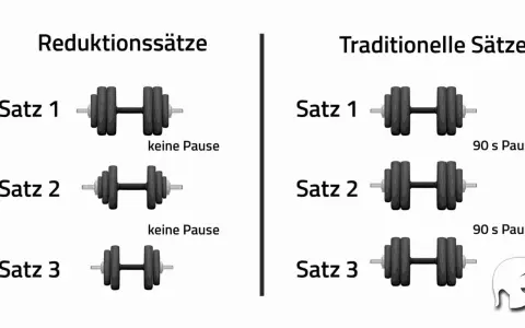 Vergleich von Trainingsmethoden: Reduktionssätze ohne Pause vs. traditionelle Sätze mit 90s Pause. Was ist ein Satz beim Training? Hier wird der Unterschied gezeigt.