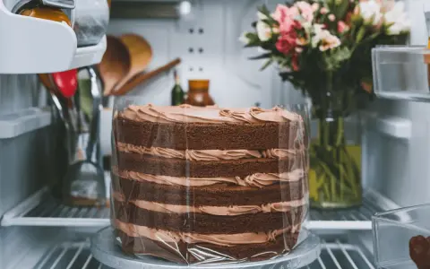 Gâteau au chocolat à étages, prêt à être dégusté. Une merveilleuse recette de layer cake qui attend dans le réfrigérateur.
