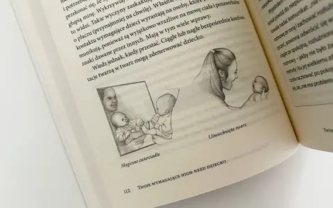 Ilustracja przedstawia matkę i dziecko, a także odbicie w lustrze. Dziecko jest wymagające, ale matka reaguje z miłością.