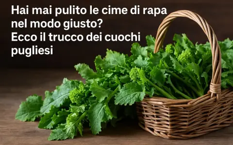 Cime di rapa fresche in un cesto di vimini, pronte per gustose ricette pugliesi.