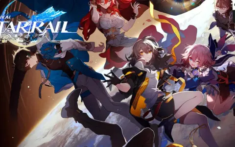 Personajes de Honkai Star Rail flotan sobre la Tierra, listos para una aventura cósmica.