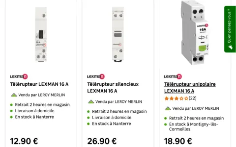 Trois télérupteurs LEXMAN 16 A, pour gérer l'éclairage à distance. Découvrez à quoi sert un télérupteur.