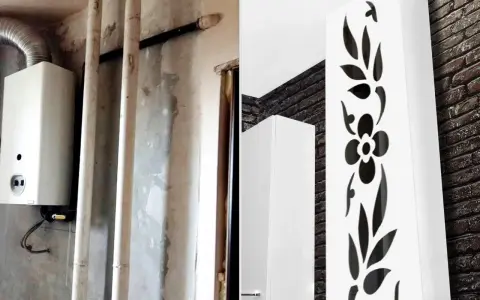 Jak ukryć piecyk gazowy? Elegancka szafka z ozdobnym frontem skutecznie maskuje nieestetyczne elementy.