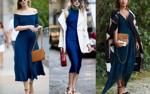 Trzy stylizacje z granatową sukienką: sandałki, sneakersy i koturny. Inspiracje, jakie buty do granatowej sukienki.