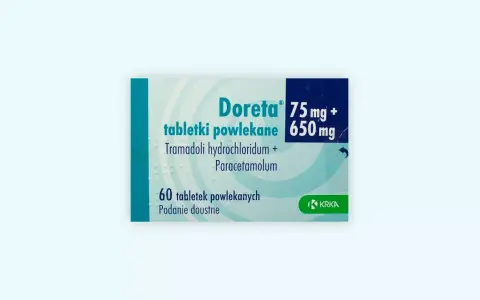Opakowanie leku Doreta 75 mg + 650 mg, zawierające 60 tabletek powlekanych do podania doustnego. Dawkowanie należy ustalić z lekarzem.