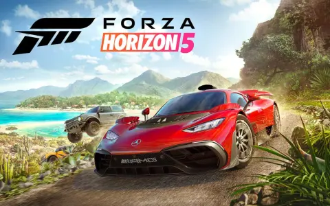 W Forza Horizon 5 ścigają się trzy samochody: czerwony supersamochód, szary SUV i pomarańczowy terenowy pojazd.