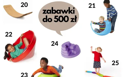 Różnorodne zabawy sensoryczne dla 4 latka: huśtawka, bujak, ścieżka równowagi i inne.