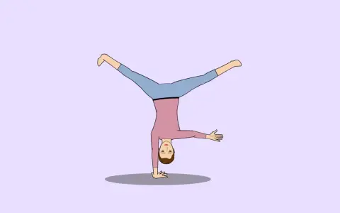 Ilustración de una persona haciendo una parada de manos con las piernas abiertas, como para enseñar como hacer volteretas niños.