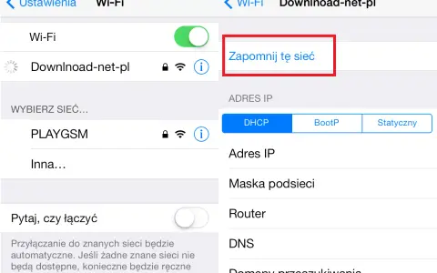 Na ekranie iPhone'a widać opcję "Zapomnij tę sieć", która pozwala wyłącz internet z tej konkretnej sieci Wi-Fi.