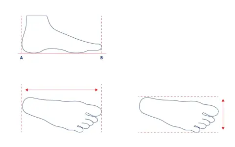 Guía para elegir tu talla Mizuno: mide tu pie de largo y ancho para saber si necesitas talla grande o pequeño.