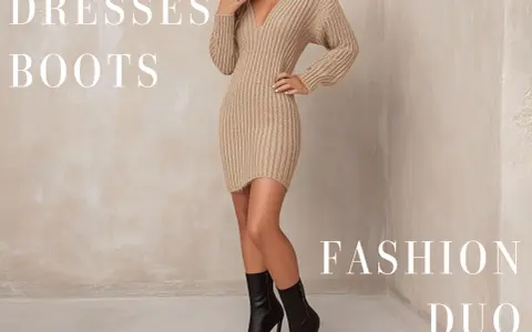 Mujer luce un vestido tejido color canela y botines negros, un dúo de moda perfecto para cualquier fiesta.
