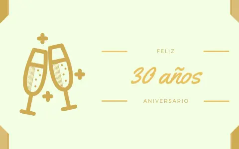 Dos copas de champán chocan, celebrando 30 años de casados. ¡Feliz aniversario!