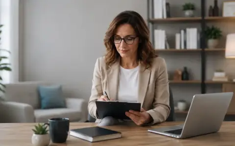 Professionista annota appunti su un blocco, affrontando le sfide di adhd e disturbi alimentari.