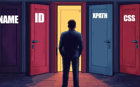 Mężczyzna stoi przed drzwiami: NAME, ID, CSS i **xpath**. Którą ścieżkę wybierze?
