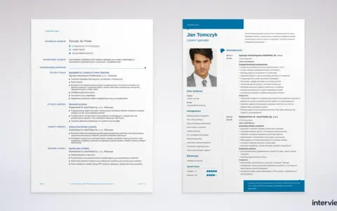 Zdjęcie przedstawia fragment CV z danymi osobowymi, doświadczeniem zawodowym i umiejętnościami Jana Tomczyka.