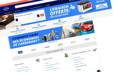 Page d'accueil Oscaro : recherche de pièces auto, livraison offerte sur les batteries, conseils d'experts.