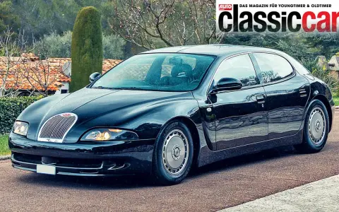 Schwarzer Bugatti EB 112, ein seltenes Coupé, dessen Bugatti EB 112 Preis Kenner fasziniert. Ein Klassiker mit Stil.