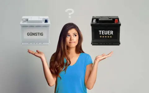 Frau überlegt, ob sie eine günstige oder teure sli batterie wählen soll.