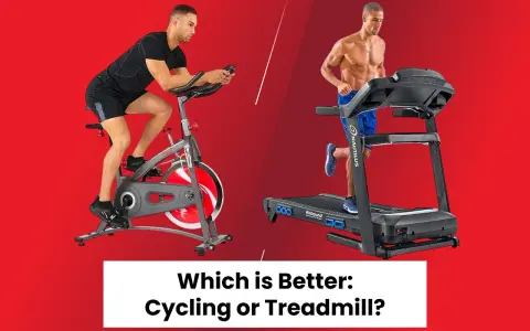 Man cycling on a stationary bike vs. man running on a treadmill. Which is better: cycling or treadmill?