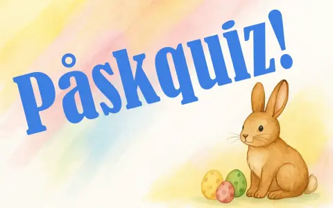 Påskquiz med en söt kanin och färgglada ägg. Perfekt för roliga frågor om påsk!