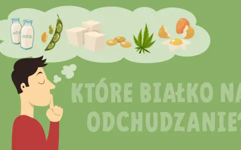 Mężczyzna zastanawia się nad źródłami białka: mleko, fasola, tofu, konopie, jajka.