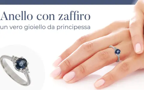 Anello con zaffiro blu, un gioiello da principessa. Il suo significato è legato alla saggezza e alla nobiltà.