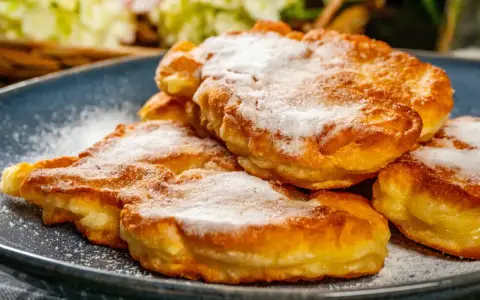 Délicieux Apfelkiechle saupoudrés de sucre glace sur une assiette bleue. Une recette gourmande à essayer !