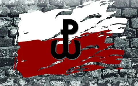 Polska walcząca symbol kotwicy na tle biało-czerwonej flagi, symbolizującej opór i nadzieję.