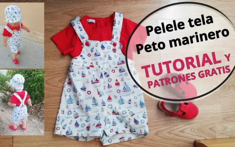 Conjunto marinero para bebé: pelele con estampado de barcos y gorro. Tutorial y patrones gratis disponibles.