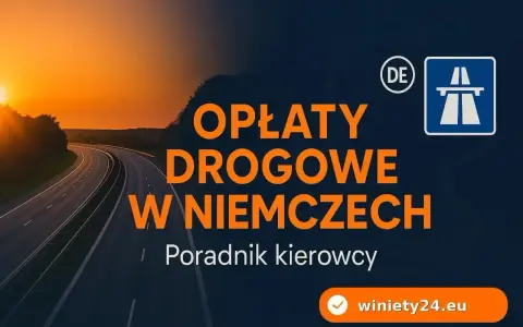 Drogi w Niemczech: poradnik kierowcy. Znak autostrady DE i pomarańczowy napis "Opłaty drogowe w Niemczech". Winieta Niemcy dla podróżujących.