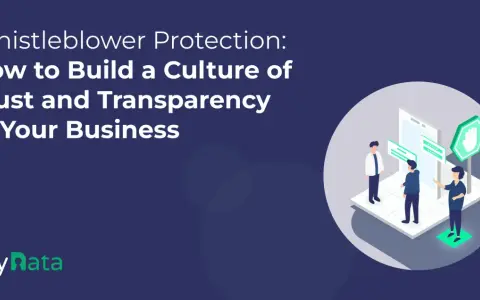 Illustration of people discussing a whistleblower policy, emphasizing trust and transparency in business.
