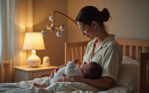 Delikatne kołysanie i czuły uśmiech mamy to klucz do tego, jak wyciszyć dziecko przed snem. Ciepłe światło lampki tworzy przytulną atmosferę.