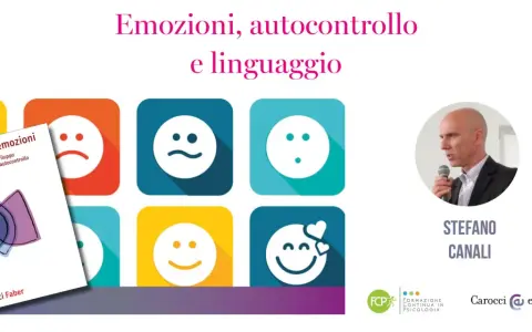 Libro "Regolare le emozioni" di Stefano Canali, con icone di emozioni e il ritratto dell'autore. Il tema è l'autocontrollo.