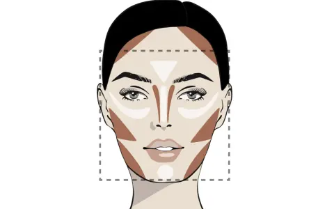 Ilustración de rostro femenino con contorno y luces, mostrando que es visagismo para realzar facciones.