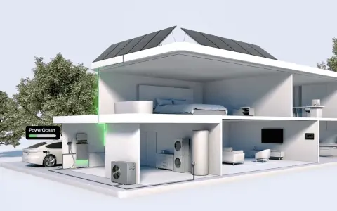 A modern smart home powered by solar energy, featuring an electric car charging, appliances, and a central control system, showcasing the internet of things in action.