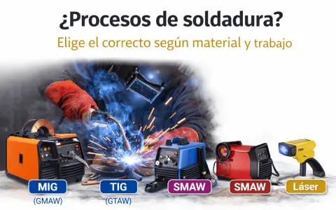 Máquinas para distintos tipos de soldadores: MIG, TIG, SMAW y Láser. Elige el proceso adecuado para tu material y trabajo.