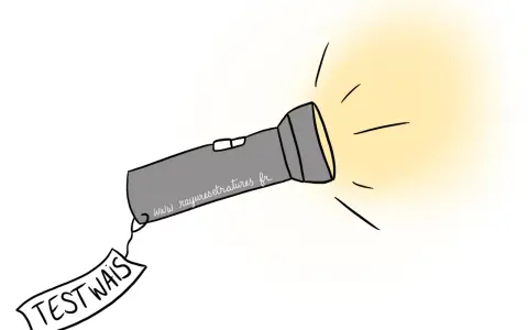 Lampe torche illuminant un test hpi hétérogène, avec une étiquette "TEST WAIS" accrochée.