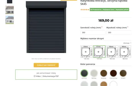 Budowa rolety zewnętrznej elektrycznej w kolorze antracytowym. Wybierz wymiary i kolor pancerza. Instrukcja montażu dostępna wideo i PDF.