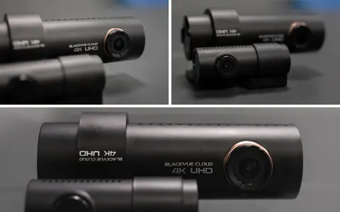 Dwie kamery samochodowe Blackvue DR900X-2CH w zbliżeniu, jedna z nich z napisem "4K UHD".