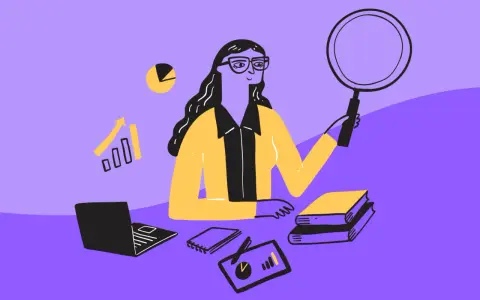 Mujer con lupa investiga datos, gráficos y libros. ¿Qué tipo de palabra es porque?