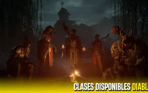 Cinco guerreros se reúnen alrededor de una fogata en un entorno oscuro, listos para la aventura. Una guía para las clases disponibles en Diablo IV.