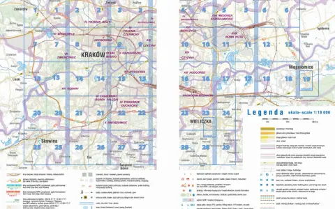 Mapa Krakowa i okolic z zaznaczonymi szlakami turystycznymi, idealna do odkrywania **atlas obscura krakow**.
