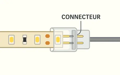 Connexion d'un ruban LED avec un connecteur pour branchement direct.