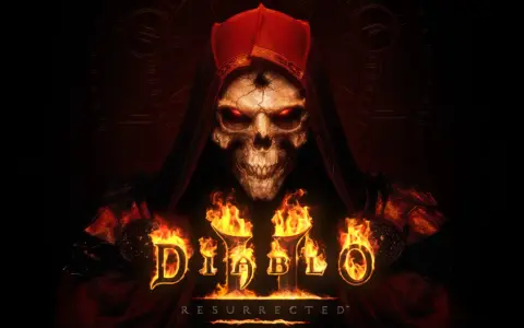 Diablo 2 Resurrected na PS4: przerażająca czaszka w czerwonej szacie, otoczona płomieniami i mrocznymi symbolami.